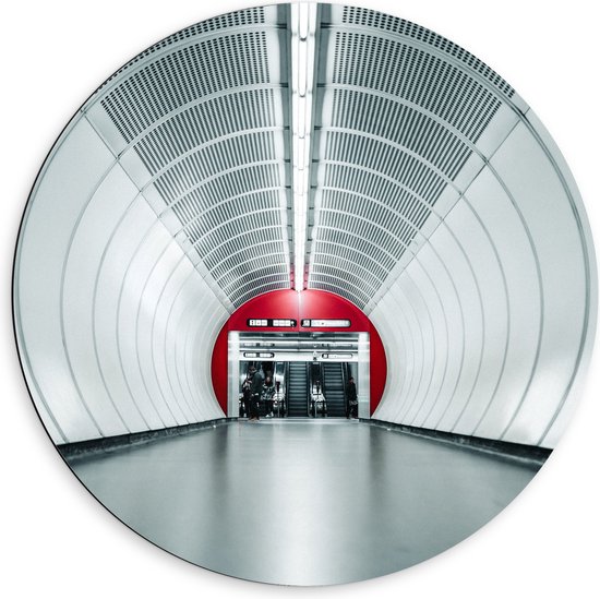 WallClassics - Dibond Muurcirkel - Ondergrondse roltrappen - Wenen - 60x60 cm Foto op Aluminium Muurcirkel (met ophangsysteem)