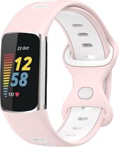 iMoshion Bandje Geschikt voor Fitbit Charge 5 / Charge 6 - iMoshion Siliconen sport band zonder gaatjes met zilver knoopje - Roze