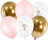 Verjaardagsballonnen Pastel Lichtroze wit goudroze 30cm 5 stuks