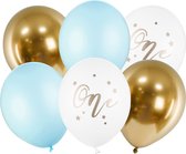 Verjaardagsballonnen Pastel Lichtblauw wit goudblauw 30cm 6 stuks