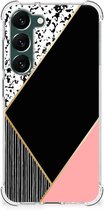 Smartphone hoesje Geschikt voor Samsung Galaxy S23 Plus TPU Silicone Hoesje met transparante rand Black Pink Shapes