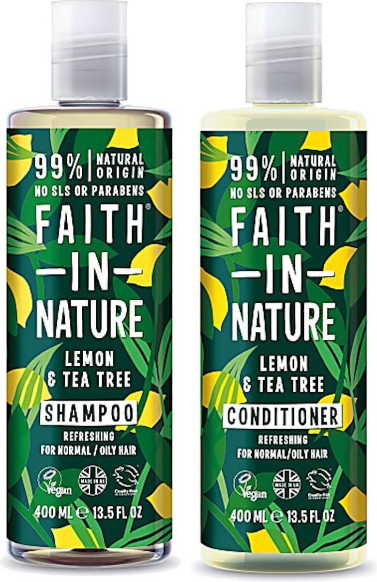 Faith in Nature - Lemon & Tea Tree Shampoo en Conditioner (antiroos) - 400ml - 2 Pak