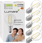Lumare LED Spaarlamp E14 G45 | Set van 5 | LED Lamp 2 Watt, 200lm | Lamp vervangt 40 Watt Gloeilamp | Warm Wit 2700K [Energie Klasse F].