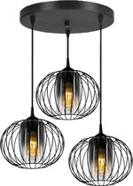 Hanglamp – Plafondlamp Industrieel Met 3 Draad/Glas-kappen Zwart Smoke / Transpirant