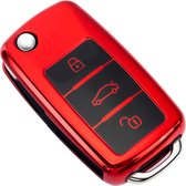Housse de clé en TPU souple - Rouge Chrome métallisé - Étui de clé adapté pour Volkswagen Golf / Polo / Tiguan / Up / Passat / Seat Leon / Seat Mii / Skoda Citigo - Étui de clé - Accessoires de vêtements pour bébé de voiture