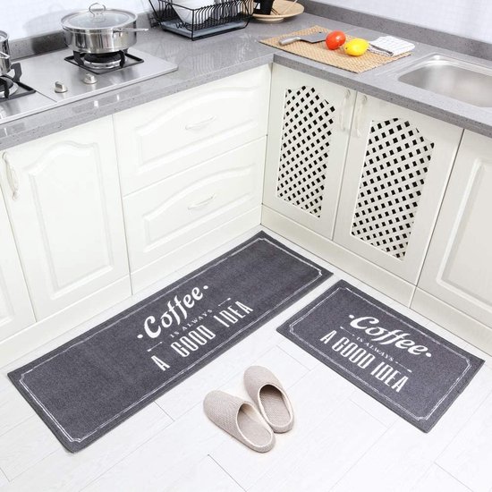 Carvapet set van 2 keukenlopers, wasbare antislip tapijtloper / keukenvloermat / badmattenset