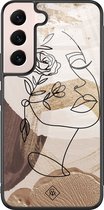 Casimoda® hoesje - Geschikt voor Samsung Galaxy S22 - Abstract Gezicht Bruin - Luxe Hard Case Zwart - Backcover telefoonhoesje - Bruin/beige