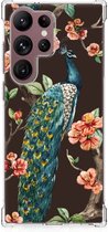 Smartphone hoesje Geschikt voor Samsung Galaxy S23 Ultra Beschermhoesje met transparante rand Pauw met Bloemen