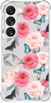 Telefoonhoesje Samsung Galaxy S23 Silicone Case met transparante rand Butterfly Roses