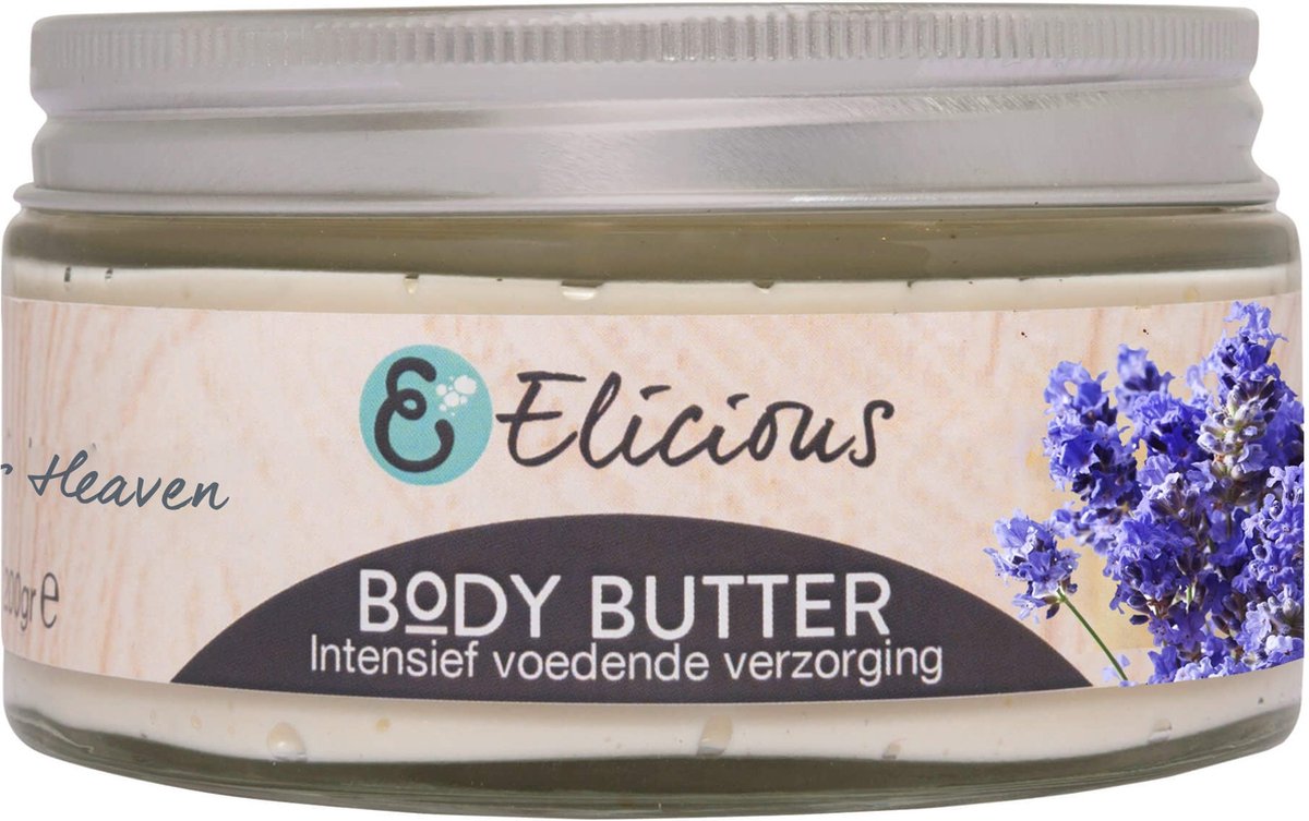Elicious® - Body Butter - Lavendel - 100% Natuurlijk - Huidverzorging - Natuurlijke Skincare - Moisturizer - Plasticvrij - SLS vrij - Vegan - Dierproefvrij - 200gr
