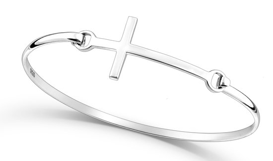 Joy|S - Zilveren kruis armband - bangle - 59 mm / 3 mm - massief