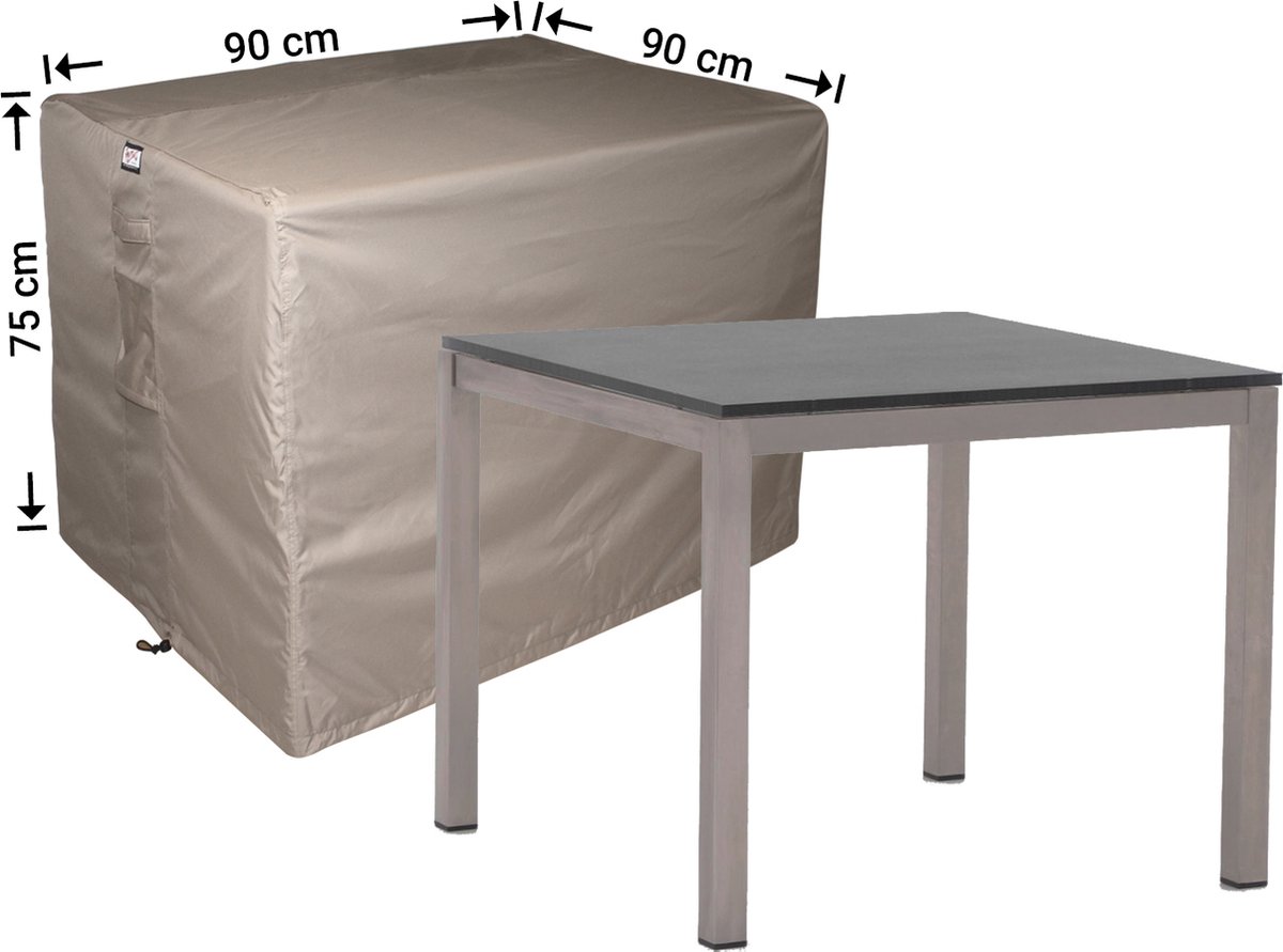 Raffles Covers Beschermhoes tuintafel - 90 x 90 H: 75 cm - RT90 - Waterdicht - Ademend - UV-bestendig - Elastisch rijgkoord - Beschermhoes tuinmeubelen Taupe
