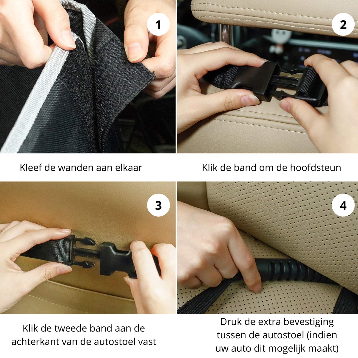 Autostoel Hond - Hondenmand Auto - Hondenstoel Auto - Zwart met Wit - 45cm x 45cm – foto 7
