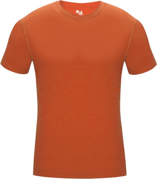 BADGER SPORT - Shirt Met Korte Mouwen - Pro Compression - Diverse Sporten - Volwassenen - Polyester/Elastaan - Heren - Ronde Hals - Ondershirt - Zweet Afvoerend - Oranje - Large