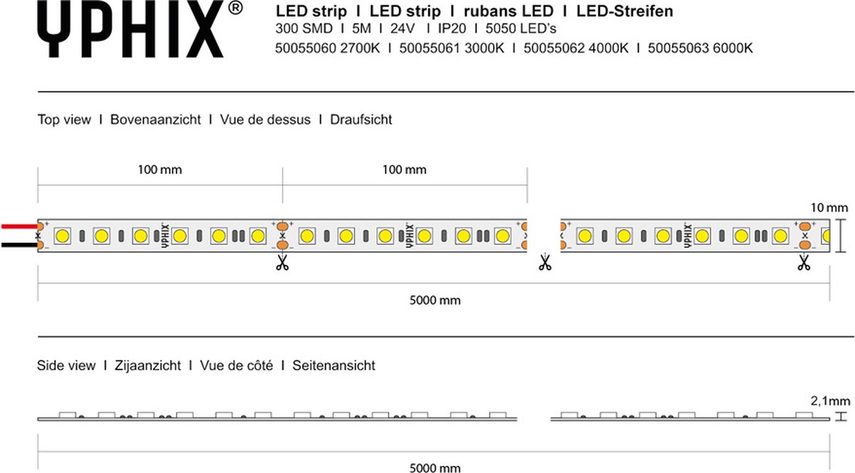 LED strip 5m 24V 3000K IP20 300 SMD 5050 LEDS