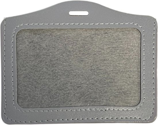 Grijze PU lederen badgehouder voor horizontale kaarten, 78x102mm.