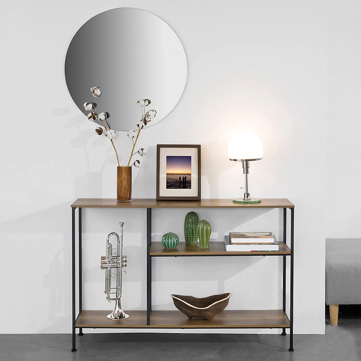 Segenn's Console Tafel - Stabiele Haltafel - Plank Voor De Entree Bijzettafel Voor Woonkamer Eenvoudige Montage Industrieel Design Vintage Bruin Zwart