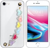Cadorabo Hoesje geschikt voor Apple iPhone 7 / 7S / 8 / SE 2020 in Transparant met kleurrijke hartjes - Beschermhoes van flexibel TPU silicone Case Cover met polsketting