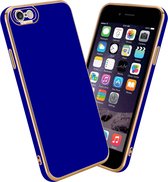 Cadorabo Hoesje voor Apple iPhone 6 PLUS / 6S PLUS in Glossy Blauw - Rose Goud - Beschermhoes van flexibel TPU-silicone Case Cover en met camerabescherming