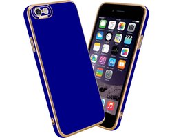 Cadorabo Hoesje geschikt voor Apple iPhone 6 PLUS / 6S PLUS in Glossy Blauw - Rose Goud - Beschermhoes van flexibel TPU-silicone Case Cover en met camerabescherming