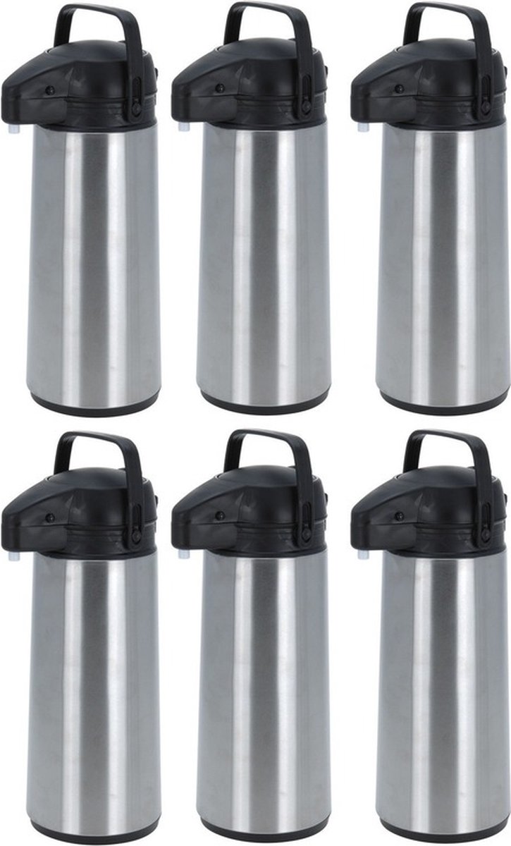 Thermoskan/isoleerkan - 6x - met pomp - RVS - 1,8 liter - Ko