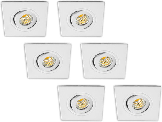 Groenovatie LED Inbouwspot 3W - Vierkant - Kantelbaar - Wit - 6-Pack