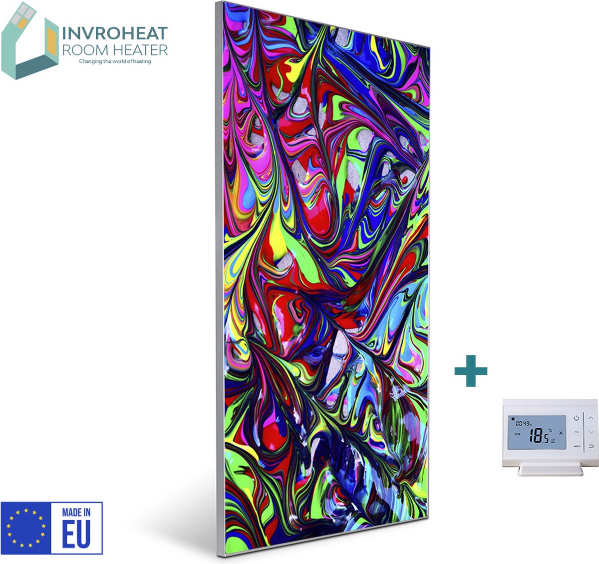 NIEUW: Invroheat infrarood verwarmingspaneel Multi Color - 800W - 61x91.5cm - Afbeelding verwisselbaar - met thermostaat en afstandsbediening