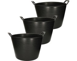 Plasticforte Flexibele kuip emmer - 3x stuks - wasmand - rond - zwart - 42 liter - Opbergmanden