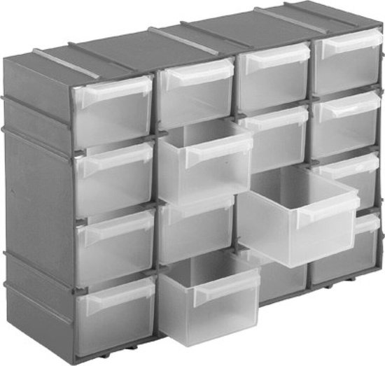 1x Boîtes de rangement / boîtes de tri grises avec 16 compartiments 22 cm -  Boîte à