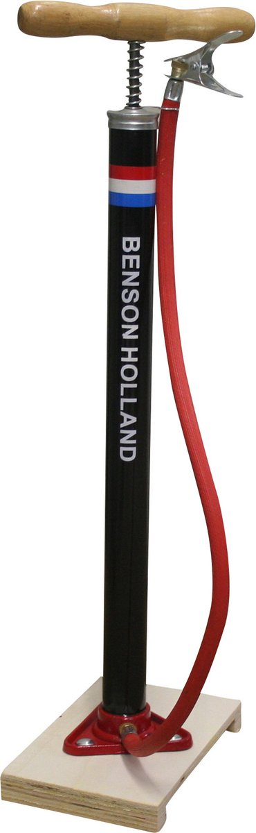 Klassieke fietspomp met houten plank inclusief 5-delige nippelset - Fietsaccessoires fietsband oppompen - Staande fietsbandenpomp - Fietspompen - Geschikt voor alle ventielen — afbeelding 2
