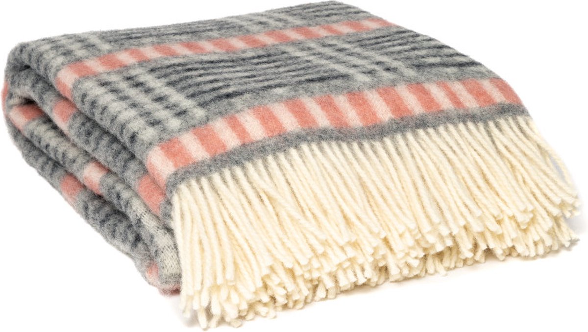 WOOOL Wollen Plaid - MIKA (Grijs Roze) - 130x190cm - Omkeerbaar