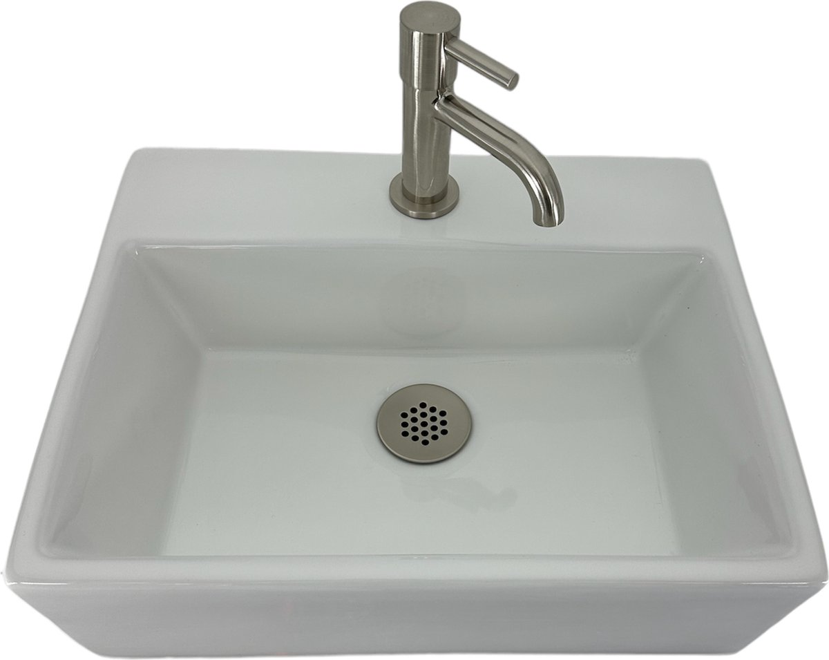 Fonteinset Latta L'aqua Keramisch met Geborsteld nikkel kraan en sifon