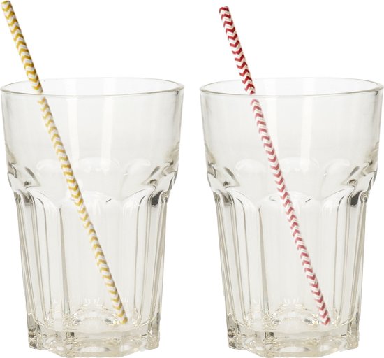 Verres à long drink - 4 pièces - 360 ml - 100 pailles en papier incluses