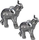 Giftdecor Olifanten dierenbeeldjes/deco set 2x stuks zilver 21 en 27 cm
