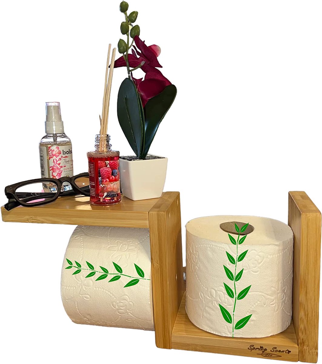 Toiletpapierhouder bamboe hout zonder boren wc-rolhouder voor toiletpapier