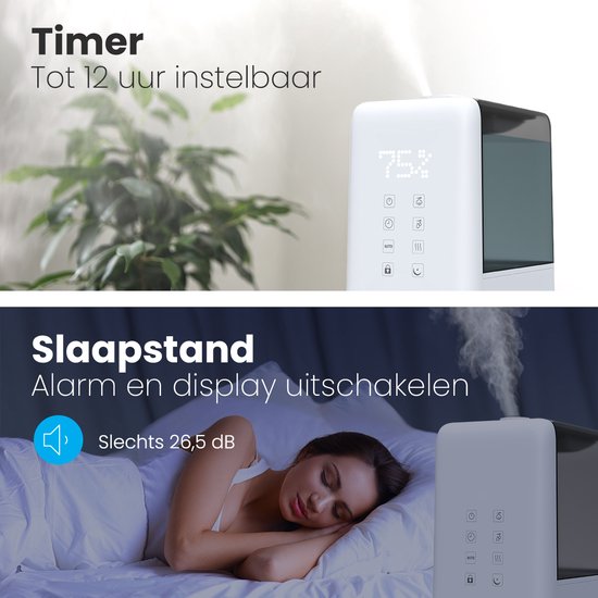 Auronic Luchtbevochtiger - 6L Tankcapaciteit Incl. Waterfilter - 50m2 - Babykamer & Slaapkamer - 3 Vernevelingsstanden - Wit