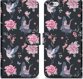 Cadorabo Hoesje geschikt voor Apple iPhone 6 PLUS / 6S PLUS - Design Kraan & Bloemen No. 9 - Beschermhoes Case Cover met magnetische sluiting, standaardfunctie en kaartvakje