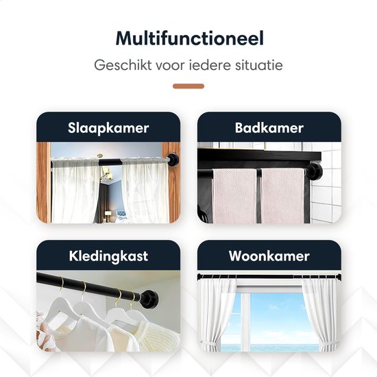1 stuk gordijnroede met beugels en fittingen, zwaar belastbare, kleine gordijnstangen voor buiten, slaapkamer, woonkamer (60-225 cm, wit
