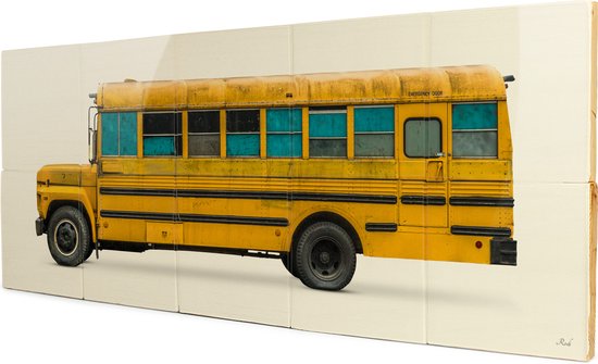 Schoolbus - 5x2 Steigerhout Tegeltableau