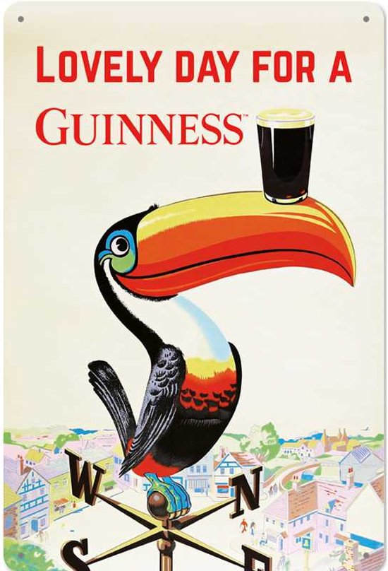 Metalen Wandbord Guinness Bier Toekan - 20 x 30 cm - Gebold en Reliëf