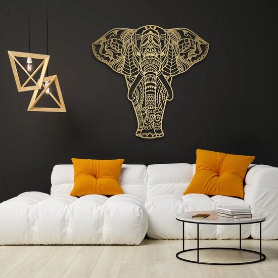 Prachtige handgemaakte olifant voor aan de muur! 49x49cm Goud