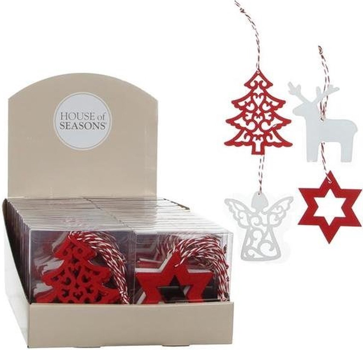 Kersthangers - Ornament Kerstfiguren Rood Wit 4 Keuzemogelijkheden - D9cm