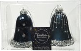 Overige Kerstballen - Box A 2 Bell Glass Matt, Shiny Blue Glitter & Beads, Pearl D6 H8cm