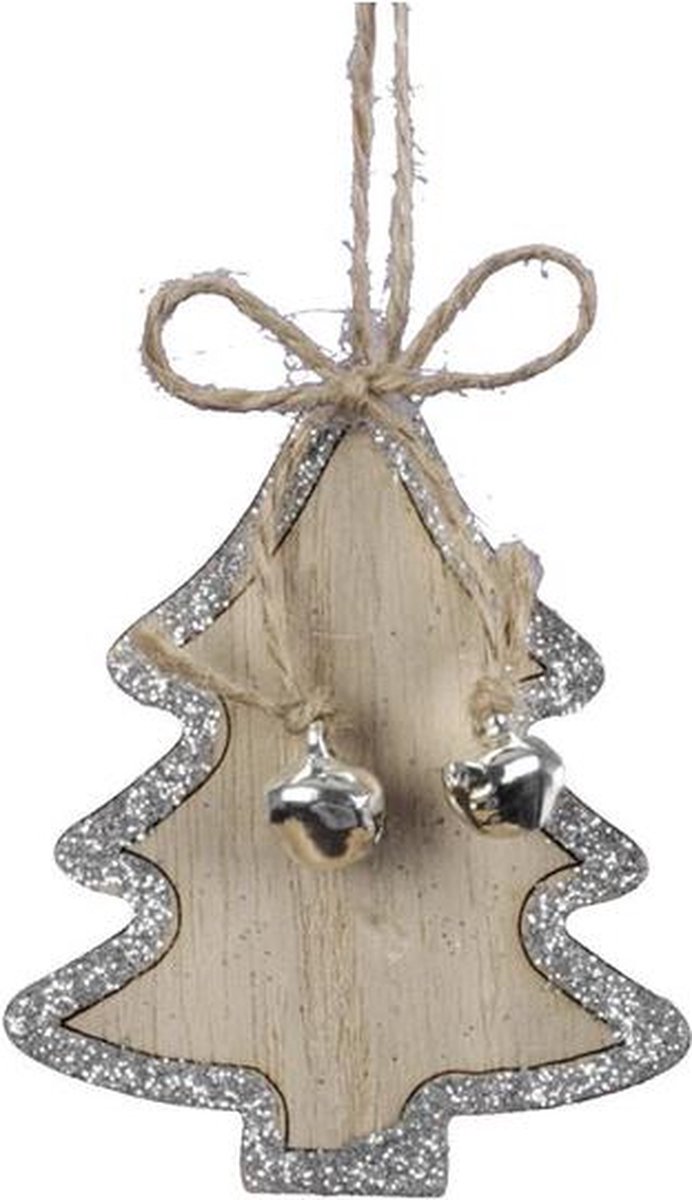 Kersthangers - Pb. 8 Wooden Trees/hanging Silver 5,5x7 Cm