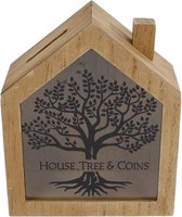 Teksten - Spaarpot "house, Tree & Coins" Naturel Hout 15x18x7cm