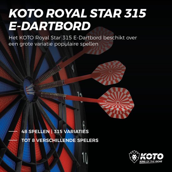 KOTO Royal Star 315, Elektronisch Dartbord, Dartbord met Softtip Darts, E-Darts Multiplayer, 48 spellen en meer dan 315 variaties, Professioneel Elektronisch Dartspel, DartSet. van KOTO — afbeelding 3