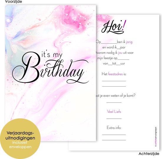 BCI012 - 8 uitnodigingen inclusief enveloppen - Uitnodiging verjaardag - Regenboog - Feestje - Uitnodigingskaarten - Unicorn - Uitnodigingen kinderfeestje - uitnodiging voor een meisje -Kinderuitnodigingen - kinderfeestje - invulkaarten - Uitnodiging
