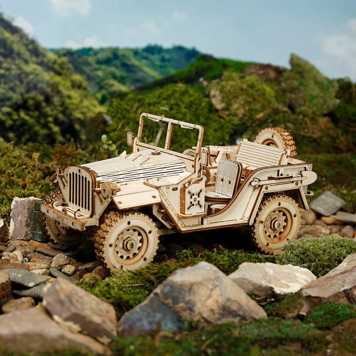 Robotime - Army Field Car - Leger voertuig - Militaire auto - Houten modelbouw - Modelbouw - DIY - Knutselen - Bouwpakket - Houten 3D puzzel voor volwassenen - Vrije tijd - Educatief - Ontspanning - Tot rust komen - Houten puzzel