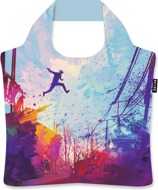 Ecozz - Tithi Luadthong - Jump - 100% gerecycled (rPet) – Öko-Tex - Voorzien van rits - Afsluitbaar - Opvouwbare boodschappentas - Waterresistant – Shopper - Ecovriendelijk - Duurzaam - Ecoshopper