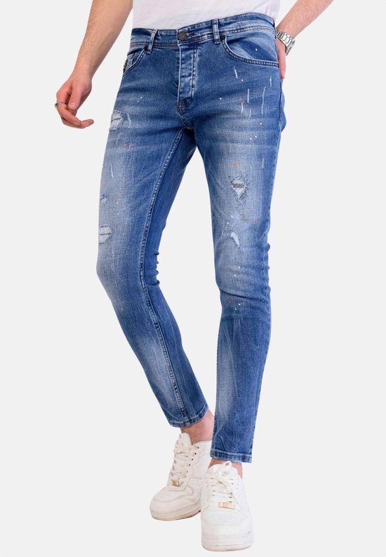 Pantalon Paint Splatter Homme Coupe Slim - 1063 - Blauw